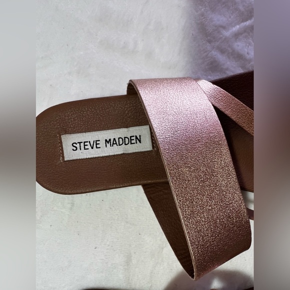 Steve Madden Athens rose gold sandals size 8.5  Athens Strappy Flat Faux Leather - Picture 13 of 16